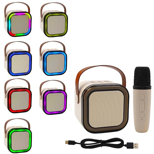 Lesser & Pavey Kids Karaoke Machine 2 Microphones For Play & Singing | Mini Microphone Toys for Boys & Girls Birthday Presents | Musical Karaoke Microphones for Entertainment & Gifts - Beige