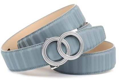 Anthoni Crown Damengürtel Automatik – Leder in Himmelblau mit 3D-Struktur & Silberfarbener-Schnalle, Breite 3,5 cm