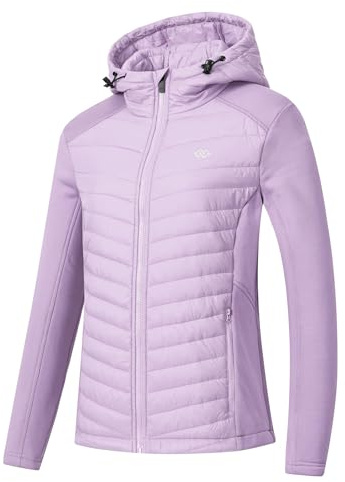 MoFiz Femmes Veste Randonnée Softshell Doudoune Léger Chaude avec fermeture éclair pour Camping Veste Polaire à Capuche pour Course Sports Plein Air