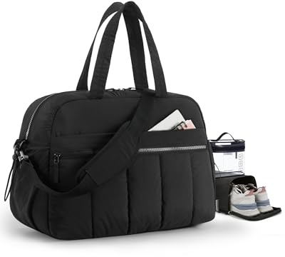 BAGSMART Womens Travel Gym Bag Set- 42L Holdall Duffle, Shoe Bag & Clear Toiletry Bag Included, Lightweight Carry on Hand Luggage Cabin Bag with Trolley Sleeve, Water Resistant, Black