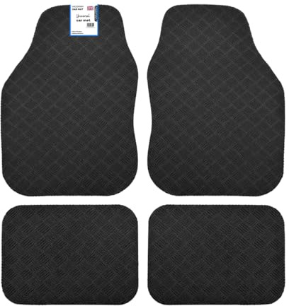 Nicoman Universal Black Car Mats with Anti-Slip, Heavy Duty Performance All Weather Protection, Trim to Fit Rubber Floor Mat Carpet for SUV, Vans, Sedans, Trucks Waterproof, Made in UK (Full Set)