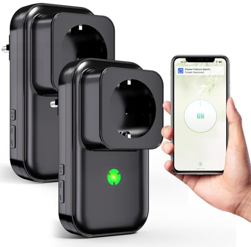 Besimlive Stromausfall Alarm Stromausfallalarm melder mit LED Anzeige | 0-110db Stromausfallmelder bei Stromausfall für Kühlschränke, Gefriertruhen,Wireless Doorbell (Schwarz-2 Packung)