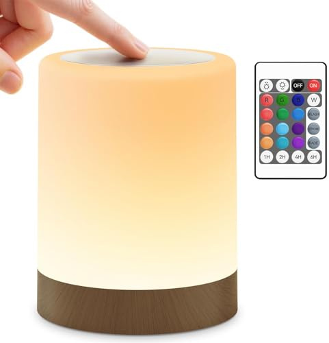 Auxmir Nachttischlampe Nachtlicht Dimmbar mit Fernbedienung, Dunkelbraun | 3000mAh USB Aufladbar, 5 Modi 13 Farben 5 Helligkeiten, Timing Funktion, Tragbar für Deko Kinderzimmer Schlafzimmer Camping