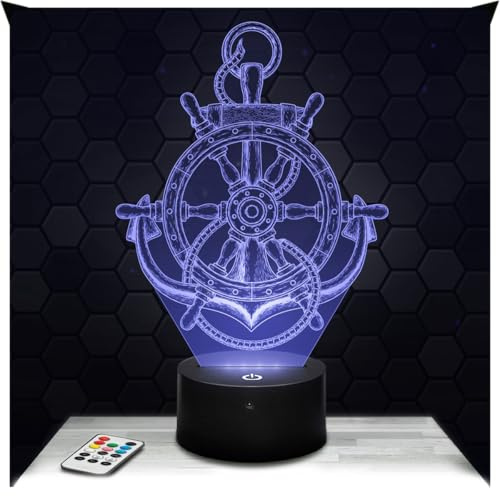 Lampephoto.fr - Lampe Anker Maritimes Symbol 3D Touch Nachtlicht Boot Meer | Made in France, Sockel & Größe wählbar, dimmbar, Batterie/USB, HD-Lasergravur, Geschenk für Sie & Ihn