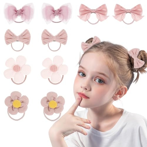 10 Pz Elastici per Capelli Carini | Elastici con Fiocco | Fermacoda con Fiore Elastici Piccoli per Bambine Neonate (Rosa)