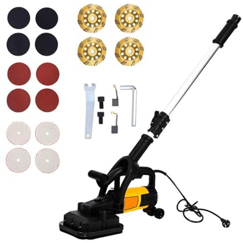 Amoladora Angular, 6 Velocidades Ajustables, 6000 Rpm, Máquina Pulidora de Suelos de Hormigón con Mango Auxiliar, Máquina Pulidora de Paredes Para Decapado de Cemento y Preparación de Paredes