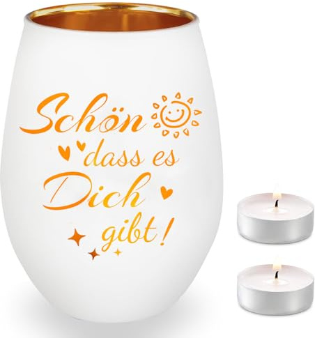 Joycabin Teelichthalter Geschenk, Graviertes Windlicht mit Aufschrift Geschenkidee, Windlicht aus Glas Teelichthalter, Glückslicht Teelicht für Frauen Freund Familie Geburtstag Weihnachten