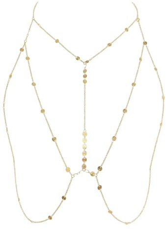 XFSRG BH Körperkette Damen Sexy Geschichtet Funkelnde Körper Halskette Strand Bikini Verstellbarer Body Chain für Nachtclub Rave Festival(Gold)