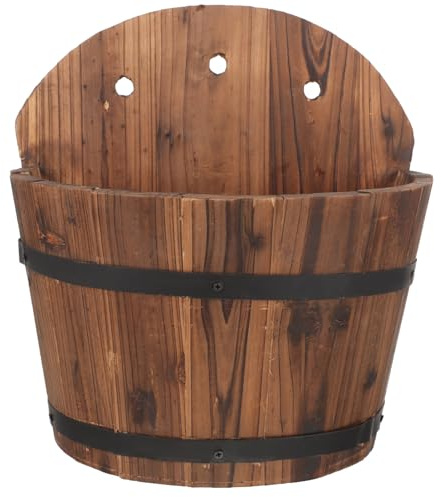 TOGEVAL Hängender Blumenampel Blumentopf aus Holz, dekorativer Wand-Blumentopf für Balkon und Garten, rustikaler Pflanzenkübel mit natürlichem Landhausstil, Installieren, langlebig und praktisch