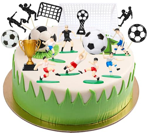 Ephlyn 23Pcs Soccer Cake Topper Decorations Soccer Ball Cupcake Topper Soccer Player Figure for Soccer Birthday Party Sport Party Football Theme Party Supplies