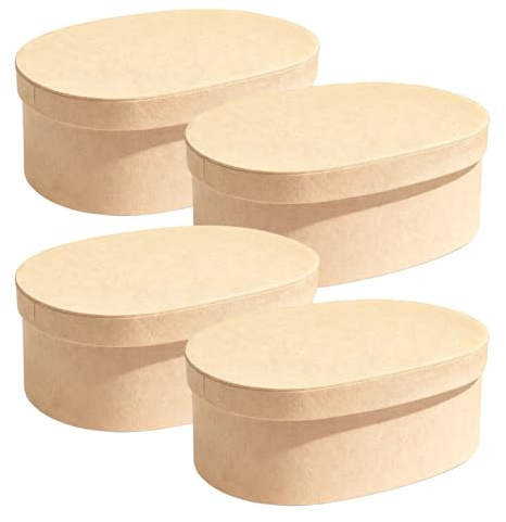 Ciieeo 4stücke Ovale Geschenkboxen aus Kraftpapier mit Deckel ca Kartonboxen für Aufbewahrung und Bastelarbeiten Geeignet für Schmuck und Gepresste Blumen
