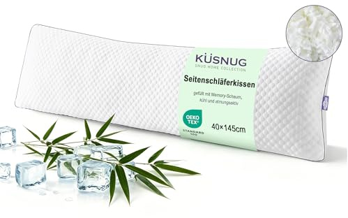 KUSNUG 40x145cm Seitenschläferkissen 1 Stück, Memory-Foam-Körperkissen | Höhenverstellbar | Reißverschluss | abnehmbarer Bezug | für alle Schlafpositionen | ganzjährige Nutzung