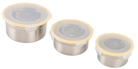 Acouto Recipientes para Alimentos de Acero Inoxidable de 3 Piezas con Tapas, Lonchera de Metal, Porta Refrigerios Anidados, Redondos de Gran Capacidad, para Almuerzo, Sopa, Microondas,