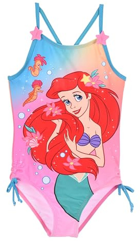 Disney Die kleine Meerjungfrau Badeanzug Ariel mit gekreuzten Trägern, seitlichen Schleifen, Rosa und Blau für Mädchen, blau, 5 Jahre