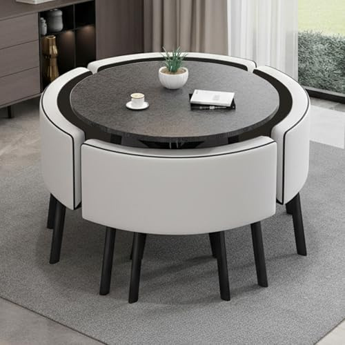 Generisch Essgruppe Set Tisch und Stühle, 90 cm Runder Esstisch und 4 Gepolsterte Esszimmerstühle, MDF-Platte, 4 Stühle & Tisch für Küche, Esszimmer und Wohnzimmer