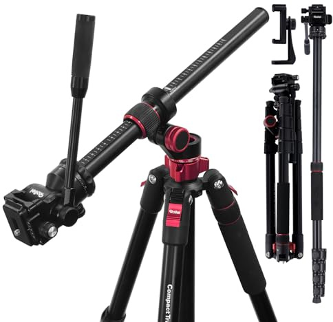 Treppiede Fotocamera 212cm Rollei Compact Traveler No.2 XL Video Alluminio | Cavalletto Fotografico con Braccio Orizzontale Testa Fluida Funzione Monopiede Camera Tripod con Supporto per Telefono