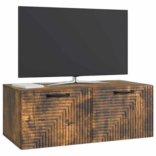 vidaXL Wandmontierter TV-Schrank Geräucherte Eiche 78,5 x 41 x 30 cm, Wohnzimmer, moderner rechteckiger Stauraum, wandmontierte Medienkonsole, platzsparendes Möbel für Dein Zuhause