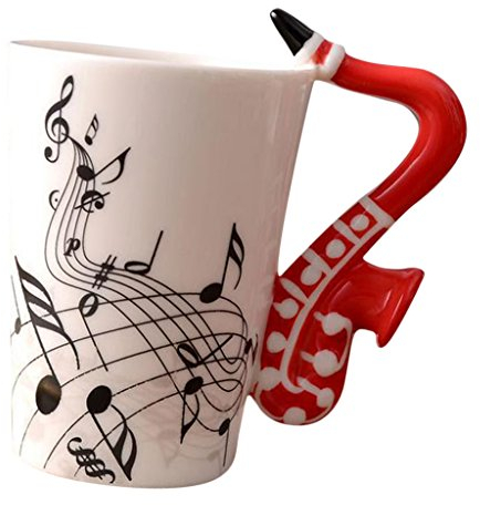 B Blesiya Keramik Tasse Keramikbecher Wasserbecher Teetasse Milchtasse - Rotes Saxophon