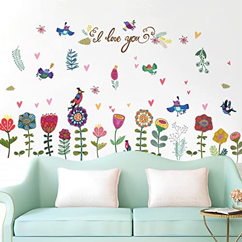 WandSticker4U®- Wandtattoo Kinderzimmer BLUMEN bunt groß (193x95 cm) I Wandsticker Kinderzimmer Blumen Wiese Wilde Blumen Frühling I Wandaufkleber Kinderzimmer Deko Mädchen Junge Möbelsticker XXL