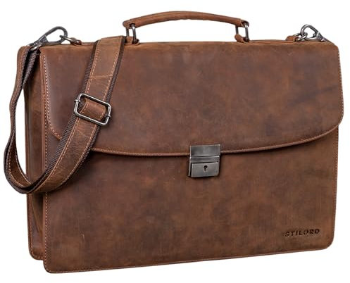 STILORD 'Jonathan' Elegante Aktentasche klassische Büro Business-Tasche Schultertasche groß 15,6 Zoll mit Schloss Echtleder Arbeitstasche mit Griff und Schultergurt, Farbe:missouri - braun