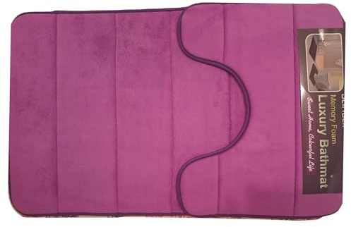 Sansar Non Slip Memory Foam Bath Mat Set 2 piece with Toilet Pedestal (Line Lilac Purple, 80x50cm)