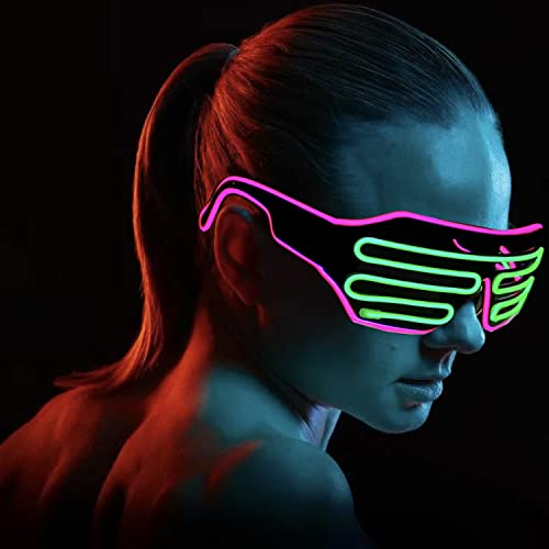 SOUTHSKY LED Leuchtbrille Leuchtend Brille Neuheit mit Licht Neon Lichter Blinker Für Nacht Pub Halloween Kostüm Karneval Rave Cosplay Party (Rosa+Grün)
