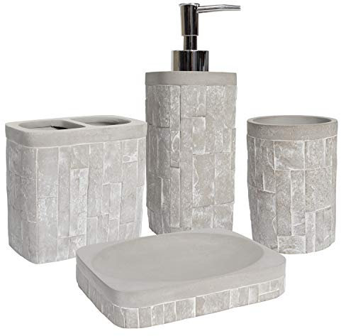 Sweet Home Collection, Accessori da bagno collezioni uniche moderne classiche contemporanee decorative bellissimi disegni per vasca da bagno doccia, set da 4 pezzi, Avalon