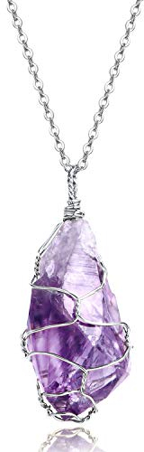 KISSPAT Collana di ametista, autentico ciondolo in pietra di cristallo naturale gioielli in pietra curativa, catena lunga 30''