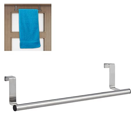 Relaxdays Handtuchhalter für Tür & Schrank, zum Einhängen, Edelstahl, Handtuchstange ohne Bohren, Küche & Bad, silber