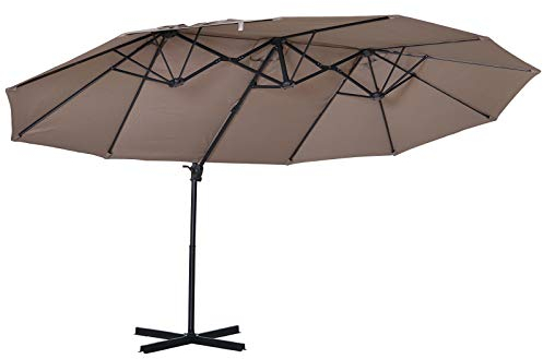 Outsunny Parasol déporté grande taille XXL inclinable avec pied en croix dim. 4,45L x 2,7l x 2,6H m piètement en acier inclus polyester marron