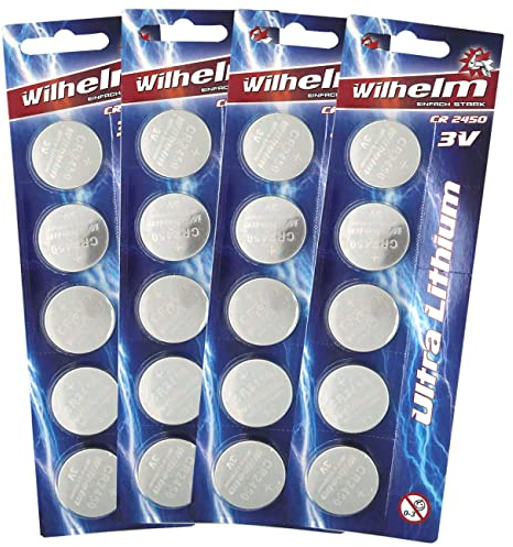 20 x CR2450 Wilhelm Lithium Knopfzelle 3V 600mAh ø24,5x5,0mm Batterie DL 2450