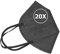 TBOC FFP2 Masken - [Packung 20 Einheiten] Einwegmasken [Schwarz] 5 Schichten [Nicht wiederverwendbar] Atmungsaktives Falten mit Nasenklemme