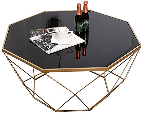 Mesa Juan Forma Negro De Cristal Templado Lateral Nórdica Diamante De La Manera Cafetera Tabla Estar Balcón Informal Snack-Tabla (Color : Gold)