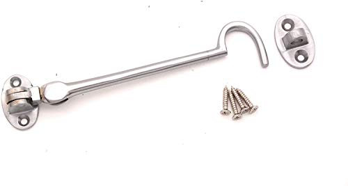 Infinity Decor Heavy Duty Satin Chrome 6 (150mm) Cabin Hook & Eye Silent Catch Door Latch Lock for Gate Shed Patio Window Garden Gate