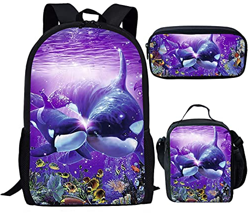 Showudesigns Schulrucksack mit niedlichem Tiermotiv, mit Flaschentasche, Orca Killerwal, Einheitsgröße, Kinderrucksack