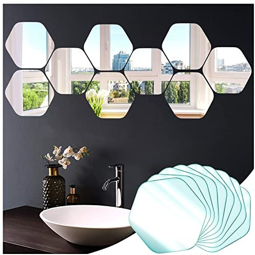 JMITHA 9 pezzi Specchi Adesivi da Parete 20cm Piastrelle a Specchio Bicchiere Adesivi da parete Decorazione Murale, Camper lo Specchio Murale Decorazioni per Interni Vetro Specchi
