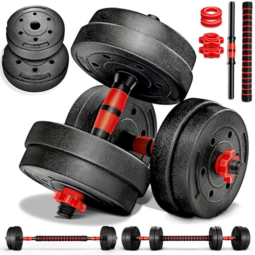 RE:SPORT Ensemble d’haltères 2 en 1 15-40 kg, réglables, haltères courts et longs, fermeture en étoile et tube de raccordement