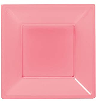 16 Piatti fondi in plastica riutilizzabile - patto fondo quadrato 18x18cm - per feste party buffet ecc. (Rosa)