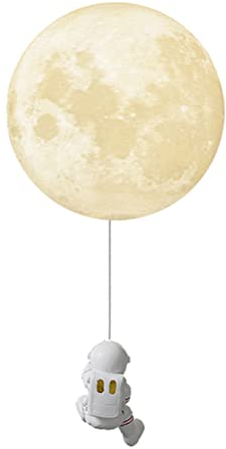 Kinder Wandlampe Nachttischlampe LED Astronaut Wandleuchte G9 Innen Mond-Wandbeleuchtung für Jungen Mädchen Kinderzimmer Schlafzimmer Wohnzimmer, Glasschirm, Aufhängedraht 55 cm Verstellbar, Weiß