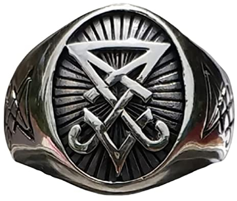 PikaLF Luzifer Ring für Männer, Satan Luzifer Dämonenring, Siegel von Luzifer Ring, Siegel des Satans Siegelring, Teufel Schädel Symbol Ring, Hip Hop Biker Ring, Wikinger Satanischer Schmuck (18.9)