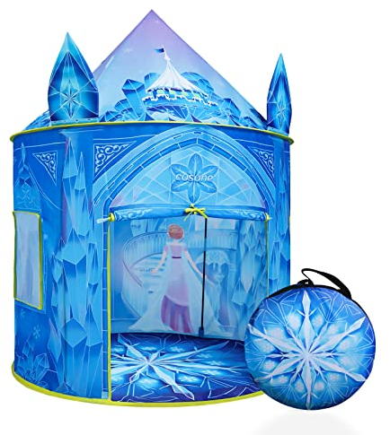 Cosone Kinderzelt für Drinnen und Outdoor, Frozen Geschenk für Mädchen 4 5 6 7 8 Jahre, Frozen Zelt Spielzeug, 101 × 101 × 129 cm, Spielzelt Spielhaus Kinder, Blaues Prinzessinnenschloss