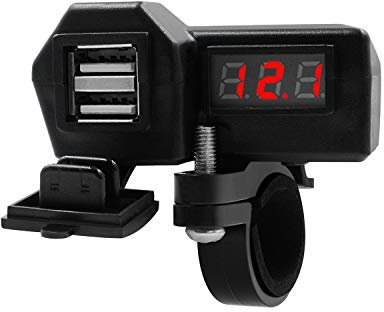 Dual USB Charger Socket Motorcycle 5V/3.4 A USB Charger Handlebar Clamp Power Adapter USB Charging System Waterproof with Voltmeter for Phones/Tablets/GPS