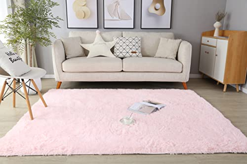 LYKEJI Tapis pour Enfants Chambre Tapis de Décoration Tapis Moelleux Tapis Shaggy Longues Soft Tapis pour Salon Tapis Antidérapant pour Salon Chambre Tapis de Plancher (120x160cm, Rose)
