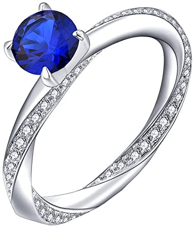 YL Damen Ring 925 Sterling Silber mit September Geburtsstein Saphir Ring Verlobungsring Ehering für Braut(Größe 58）