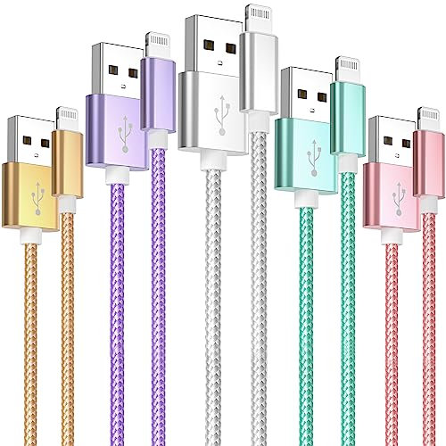 Câble iPhone Chargeur, [1m+2m+3m] 5Pack Certifié MFi Câble Lightning Coloured Nylon Braid avec Connecteur Ultra Résistant Compatible avec iPhone 14/13/12/11/11 Pro/X/XS/XR/8/8 Plus/7/7 Plus/6s/6/SE