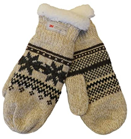 Damen Fäustlinge Handschuh mit Norweger Muster Thinsulate, Farben:beige, Handschuhgröße:One Size