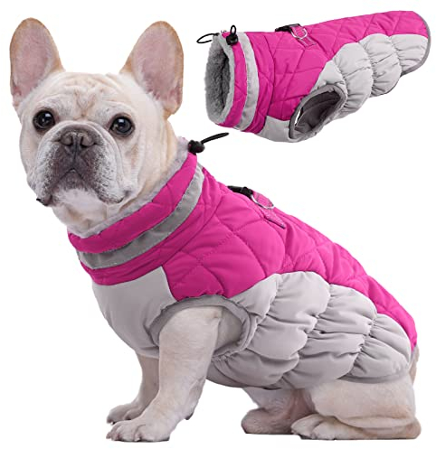 Kuoser Hundejacke Hundemantel für Mittelgroße Hunde Winterweste Wasserdicht Hunde Wintermantel Jacke Winter Hunde Mantel Mit Geschirr Warme Winterjacke Hundepullover Haustier Skifahren Kostüm Rosa, M