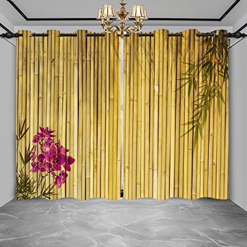 SDOTPMT 117x229cm Bambou Imprimer Rideau de fenêtre Tiges de Bambou Feuilles Orchidée Japonais Rideaux de fenêtre Naturel Planter Rideaux Opaques pour Chambre Isolation Thermique, 2 Panneaux