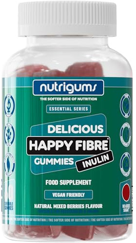 Fibre (Inulin) Prebiotic Gummy | 3.8g Fibre | 60 Gummies | No Added Sugar | With Chicory Root, Vitamins | Mixed Berry Flavour | No Added Sugar | Supports Gut Health & Digestive System | Nutrigums®