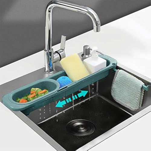 SEIYOGDS Teleskop-Ablaufregal für Spülbecken, Spülbecken Aufbewahrung Regal, Erweiterbarer Abflusskorb, einziehbares Filternetz-Rack, Kitchen Organizer waschbecken für Spülbürsten,Lappen & Schwämme